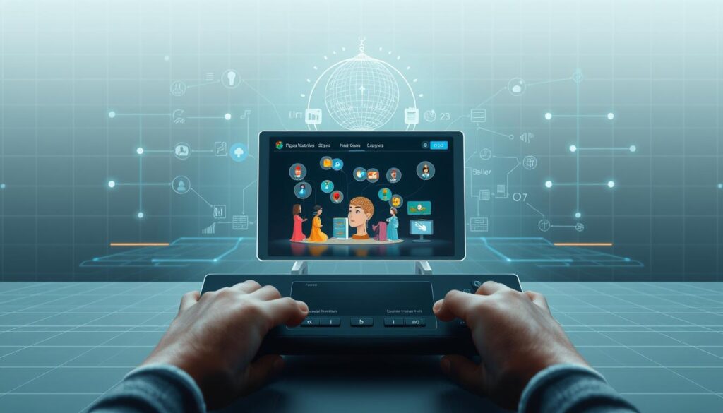 a harmonious integration between the madrasati platform and the ain platform, showcasing a seamless educational ecosystem. the image depicts an elegant and sophisticated interface, blending the visual identities of the two platforms. in the foreground, clean and intuitive user controls allow for effortless navigation, while the middle ground features vibrant illustrations representing the interconnected services. the background subtly conveys a sense of technological advancement and intellectual collaboration, with subtle grid patterns and soft gradients creating a visually striking yet calming atmosphere. the overall composition emphasizes the powerful synergy between the platforms, promoting a cohesive and efficient educational experience.