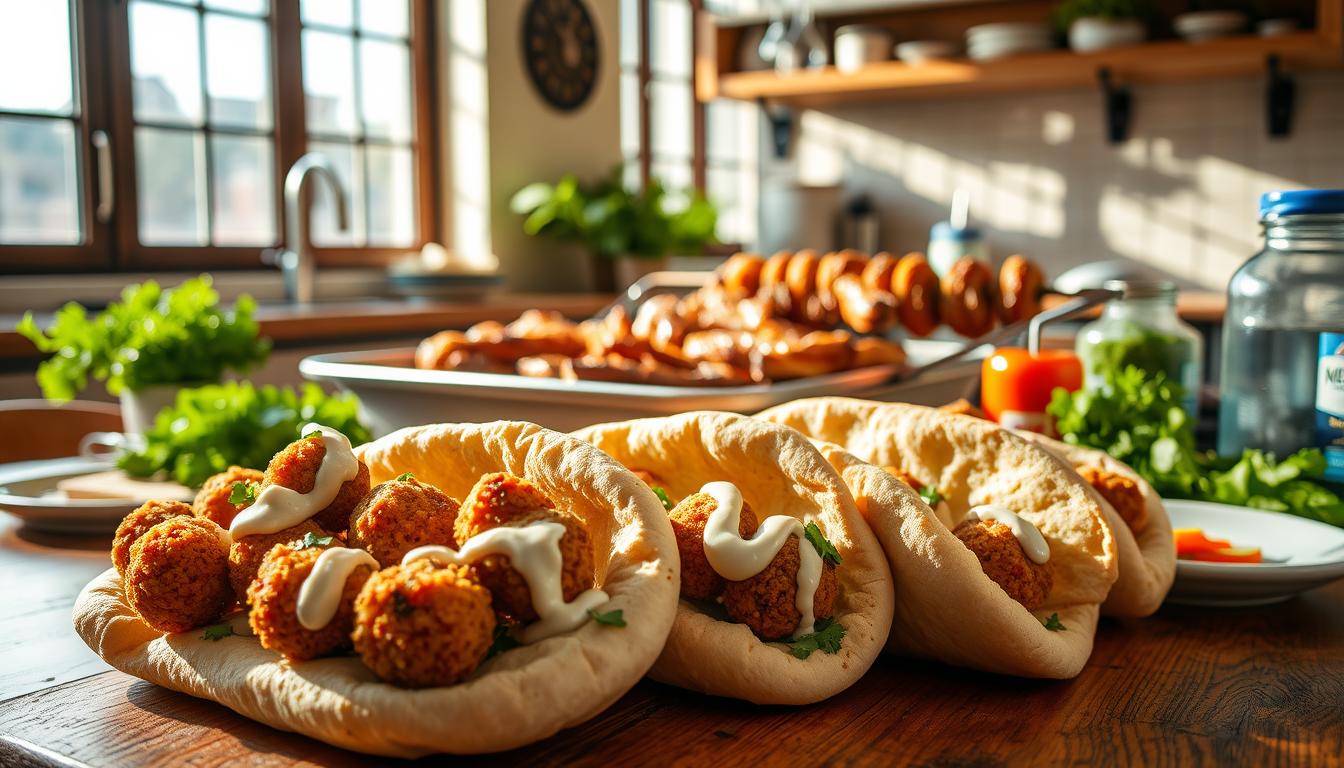 سندويتشات شارع في البيت، فلافل مقرمشة وشاورما دجاج بالفرن المنزلي.